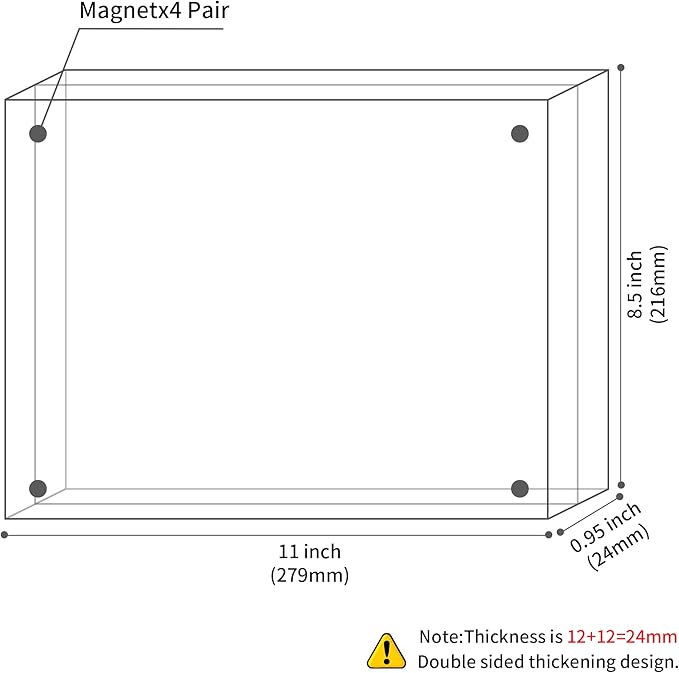 8.5''x11'' Picture Frame Acrylic Frame, Perspex Photo Frame for Wedding Pictures, Tabletop Freestanding Certification Frame 12mm + 12mm