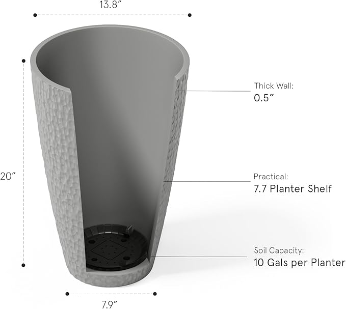 LA JOLIE MUSE 20 inch Tall Planters Set of 2, Tall Round Planters for Outdoor Plants, Grey Flower Pots for Front Door,Patio and Deck,Honeycomb.
