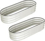 2 Pcs 4.5x2x2ft Oval Raised Garden Bed, Galvanized Raised Beds,Open-Ended Base Metal Raised Planter Beds,Garden Bed Outdoor,Planter Raised Boxes for Vegetables, Flowers,Tool-Free Asse,White