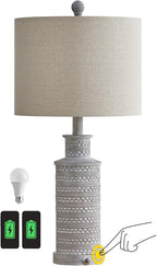BOBOMOMO USB A+C 3-Way Dimmable Touch Control Table Lamp Set of 1 Vintage Rustic Farmhouse Traditional Nightstand Bedside Lamps(1 Bulb Included)