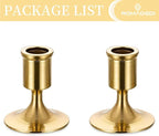 Romadedi Gold Candlestick Candle Holders for Taper, 2 PCS Gold Brass Color Candle Stick Candle Holder for Table Centerpiece, Wedding Reception, Festive Christmas Mantel Decoration or Home Decor