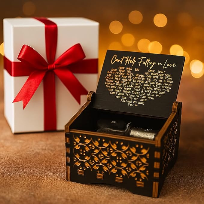 Can't Help Falling in Love Wooden Music Box for Women, Men, Girlfriend, Boyfriend, Wife, Husband – Romantic Couple Gift for Birthday or Valentine’s Day