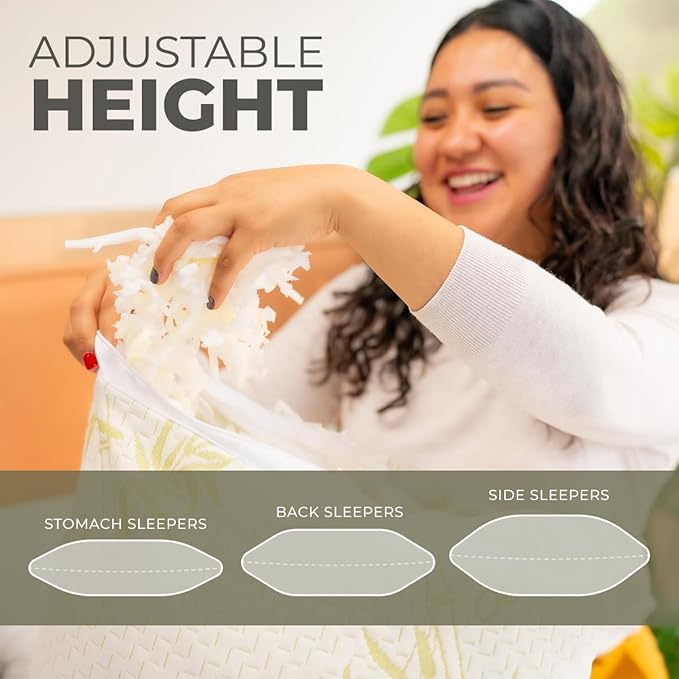 Bed Pillow for Sleeping | Cooling Shredded Memory Foam | Adjustable to Soft - Firm | Removable and Washable Cover | Pillow for Back Or Side Sleepers | Standard Pack of 2