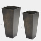 KOL 25'' & 28'' Tall Glazed Planter with Saucer, Set of 2, Galvanized Steel Planter Metal Pots for Indoor & Outdoor Use, Decorative Flower Plant Pots with Drainage Hole for Porch, Patio, Deck - Black