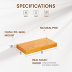Heimlove Wooden Floating Shelves for Wall,2 Packs 16 inches Natural Pine Solid Wood Bathroom Shelf Over Toilet Decor and Storage 8 inches Deep for Kitchen Bedroom Office & Living Room Wall Decor