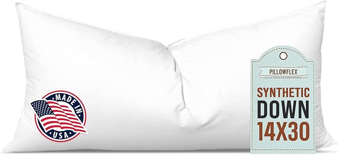 Pillowflex Synthetic Down Pillow Insert - 14x30 Down Alternative Pillow, Ultra Soft, Large Rectangle Body Sleeping Pillow, Lumbar, Long, Back - 1 Decorative Pillow Form
