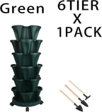 Vertical Planter 6 Tier Stackable Planters Garden Planters Strawberry Herb Flower and Vegetable Planter Indoor Outdoor Gardening Pots with Removable Wheels and Tools