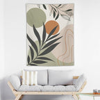 Abstract Bohemian Mid Century Tapestry, Tropical Leaves Modern Geometric Archway Minimalist Bohemian Botanical Aesthetic Wall Hanging, Sage Green Gold Home Decor Art for Bedroom 60x80 Inch