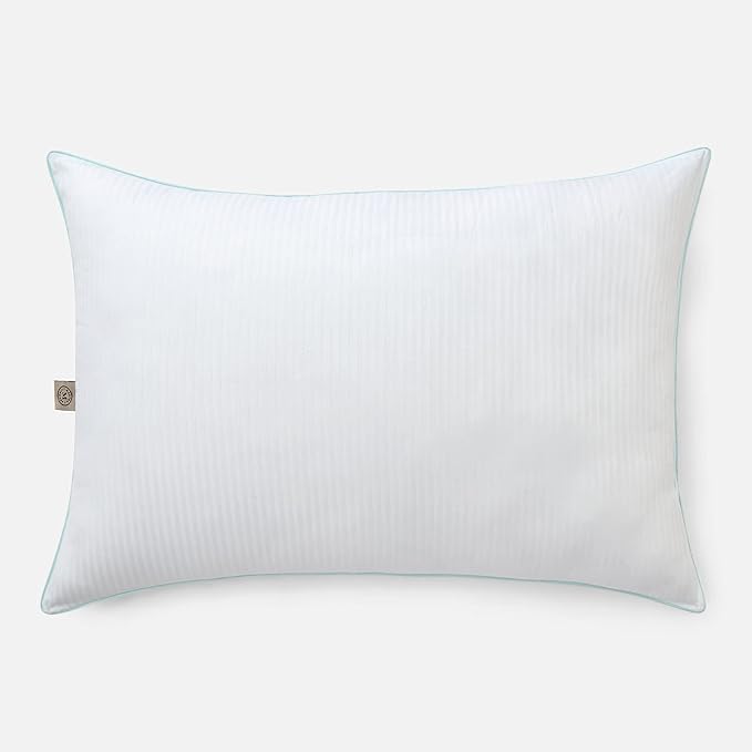 MARTHA STEWART Down Alternative Pillows Queen Size Set Of 2, Plush Cooling Pillow for Back, Stomach or Side Sleepers, Memory Foam-Like Fiber Fill, Dobby Stripe, 20" x 28", White