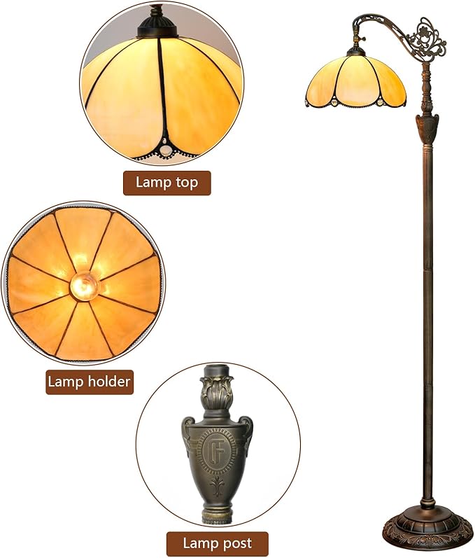 Tiffany Floor Lamp with Angle Adjustable Stained Glass Lampshade Rustic Style Gooseneck Reading Floor Light Tiffany Style Standing Corner Light 63 inches for Home Living Room Bedroom
