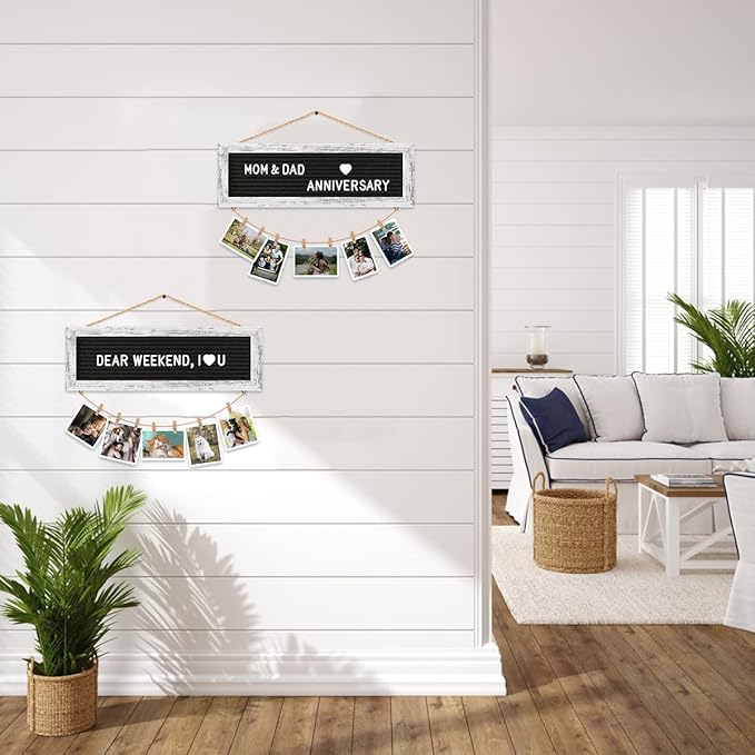 Hanging Photo Display Multiple Polaroid Picture Frames Collage Wall Decor, Felt Letter Board with 340 Letters and 15 Clips, DIY Cards Holder Frame Collage Set for Christmas Holiday Birthday