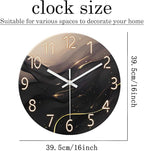 Large Wall Clocks Battery Operated 16 Inch Marble Glass Wall Clock for Living Room Black and Glod Wall Clock Silent Non Ticking