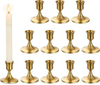 Romadedi Gold Candlestick Candle Holders for Taper, 12 PCS Gold Brass Color Candle Stick Candle Holder for Table Centerpiece, Wedding Reception, Festive Christmas Mantel Decoration or Home Decor