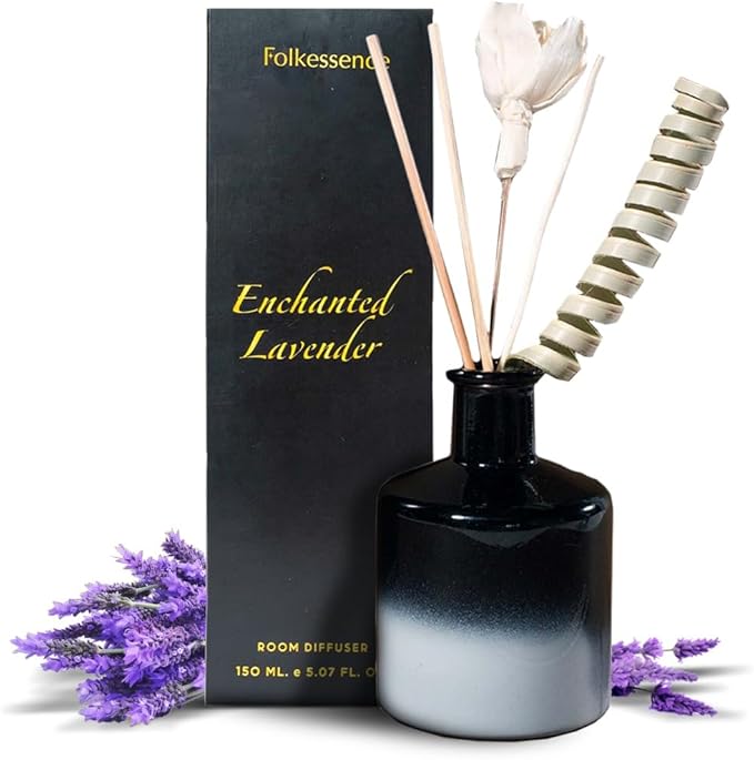 Folkulture Reed Diffusers for Home, 5 oz | Lavender Scent Diffuser Oil with Sticks for Bathroom Decor Accessories, Living Room, Office, Desk| Natural Essential Oils | Housewarming Gifts