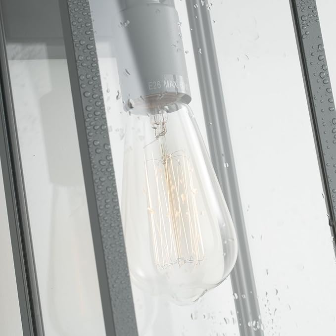 mirrea 18" Classic Outdoor Wall Sconce 1 Light in Matte Gray Rectangular Metal Frame and Clear Glass Shade Waterproof Porch Light Patio Light Pack of 2