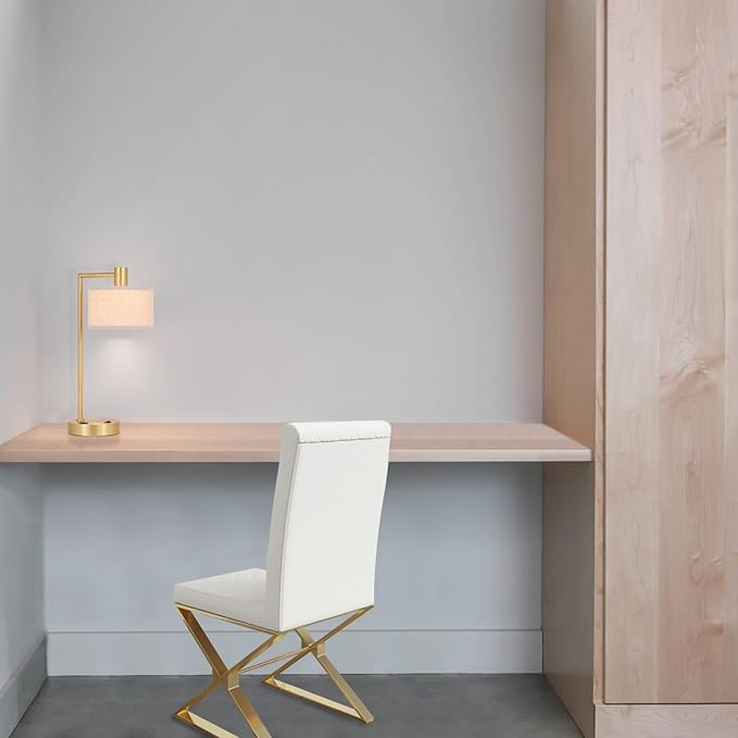 XiNBEi Lighting Table Lamp USB Desk Lamp with Fabric Shade, Modern Bedside Iron Lamp Satin Brass Finish for Bedroom Living Room & Office XB-TL1230-SB