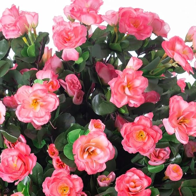 Ivydale Artificial Faux Flowers Plants for Outdoor Outside Fall Decoration, Fake Silk Pink Camellia UV Resistant Realistic for Planter Pot Porch Patio Balcony Garden Yard Home Decor, 3 Large Bundles