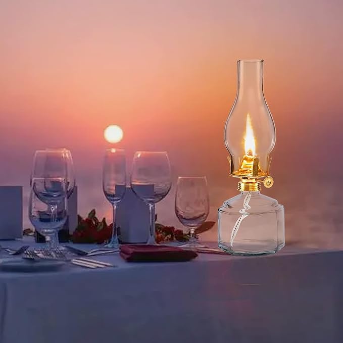 2 Pieces Large Glass Kerosene Lantern Vintage Oil Lamps for Indoor Use Decor Chamber, Hurricane Lamp Home Lighting Clear Lantern Classic Vintage Glass