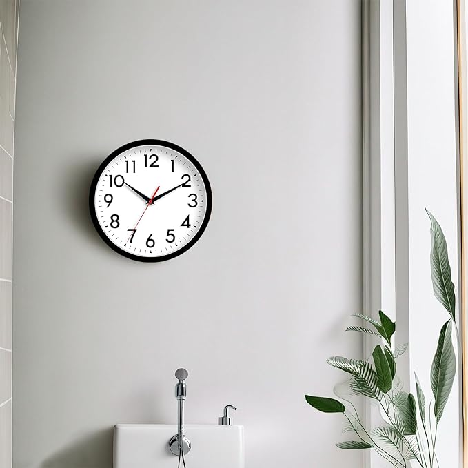 14 Inch Wall Clock Large Battery Operated Big Silent Non Ticking Analog Clock Decorative for Living Room Office Kitchen Outdoor Classroom Bedroom Bathroom School(Black)