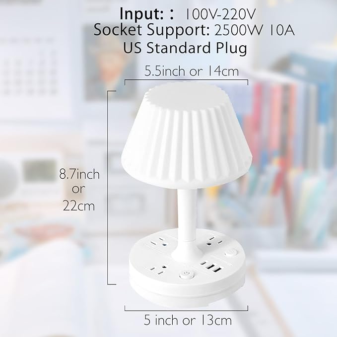 Table Lamp with USB Port and Outlet, Small Desk Lamp for Bedroom, 3-Colors Dimmable LED Lamps Eye Care Night Stand Lights, USB Charging Desk Lights for Home Office/Living Room