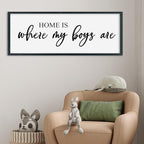 SRSZHIYUE Home Is Where My Boys Are Sign 32"×12" New Mothers Day Gifts ideas Wall Art for kids Playroom Mom Quote Bedroom Large Wood Framed Wall Hanging Decor (Black)
