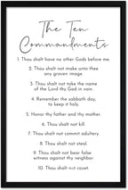 flowtorely The Ten Commandments Sign Bible Verse Wall Decor 24"X16" Christian Catholic Scripture Large Wooden Framed Wall Hanging Art (Black)