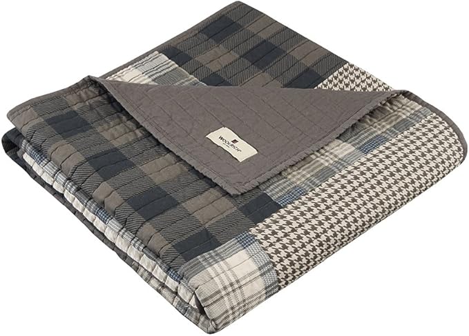 Woolrich Luxury Quilted Throw - Cabin Lifestyle, Patchwork with Moose Design All Season, Lightweight and Breathable Cozy Bedding Layer Throws for Couch Sofa, 50" W x 70" L, Winter Hills Taupe