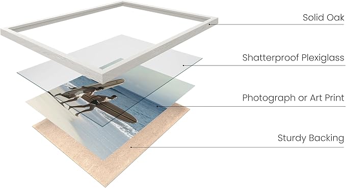 HAUS AND HUES White Oak Wood Gallery Wall Tabletop Frames Made with Real American Oak and Shatter-free Plexiglass - Set of 6 (Four 4x6, Two 5x7, Framed White)