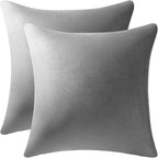 Decorative Pillow Cases 16x16 Light-Grey: 2 Pack Cozy Soft Velvet Square Throw Pillow Covers for Farmhouse Home Decor