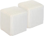 Modern Square Ottoman 2Pcs, Vertical Channel Tufted Foot Stool Ottoman, Velvet Upholstered Vanity Stool for Makeup, Bedroom, Living Room, White