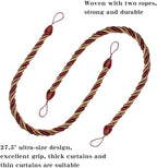 BEL AVENIR Curtain Rope Tiebacks, Drapery Rope Holdbacks with 4 Metal Screw Hooks (MIX red, 4pack)
