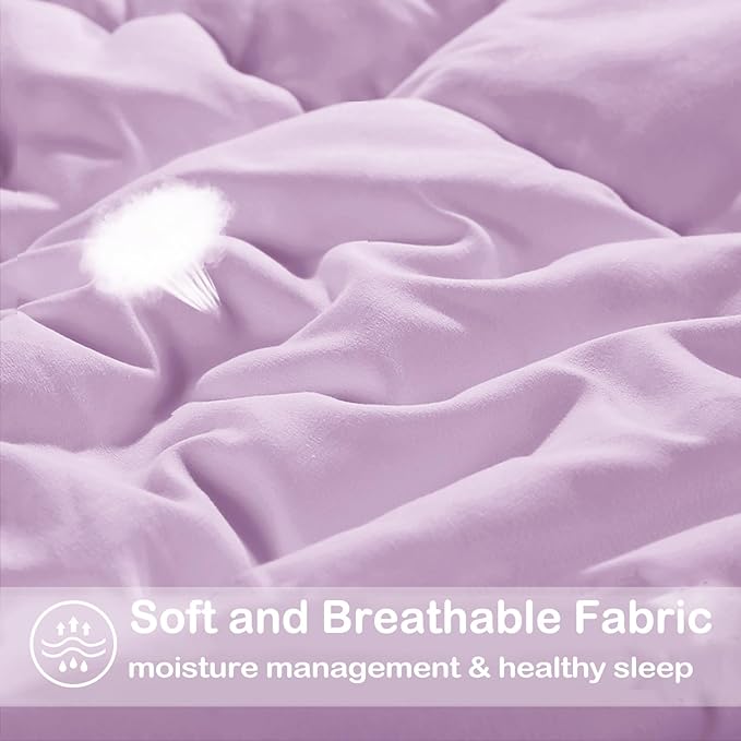 EASELAND King Size Down Alternative Comforter - Quilted Duvet Insert for All Seasons, Soft Lightweight with Corner Tabs, Summer Winter Warm Bedding, Lavender 90x102 Inches