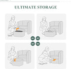 Mid-Century Velvet Living Room Chair with Storage Ottoman, Space-Saving Accent Chairs for Bedroom/Reading Spaces/Office, Cream