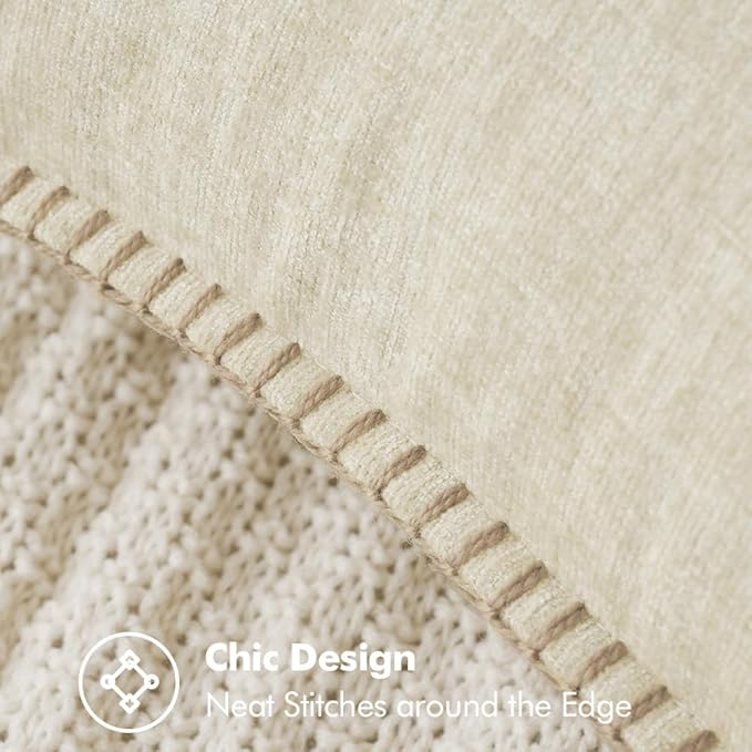 MIULEE Pack of 2 Christmas Pillow Covers 12x20 Inch Cream White Farmhouse Decorative Throw Pillow Covers with Stitched Edge Soft Chenille Solid Dyed Couch Pillow Covers for Sofa Bed Living Room