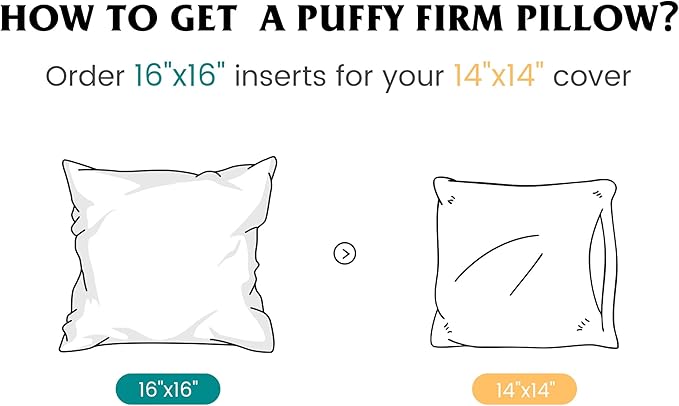 Oubonun 16 x 16 Down Feather Throw Pillow Inserts - Fluffy and Plush Odor-Free Fill - 100% Breathable Cotton Fabric for Couch Sofa Bed, White, Pack of 2