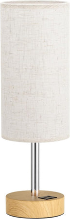 Touch Bedside Table Lamp with USB - 3 Way Dimmable Wood Lamp for Bedroom Nightstand, Desk Lamp with Charging Station for Dorm, Living Room, Office, Kids Room, Small, 14in