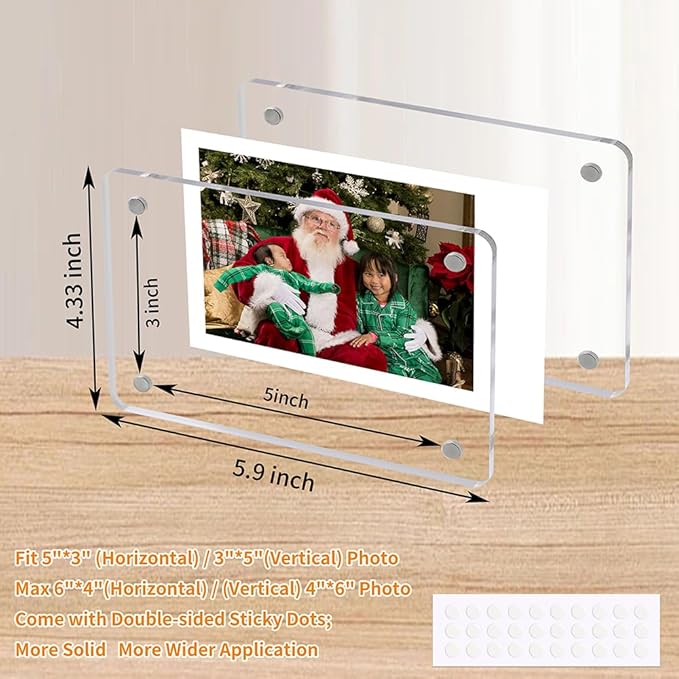 Acrylic Magnetic Refrigerator Picture Frames, 3x5 Inch Fridge Magnetic Mini Photo Frames Compatible with Polaroid Camera Photos for Refrigerator/Locker/Wall, Colorful 6 Pack