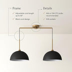 Nathan James Percy Modern 2-Light Pendant Island Light Fixture, Hanging Lights with Metal Shade and Adjustable Cord, for Kitchen, Living Room, Black/Vintage Brass