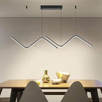 LED Modern Linear Pendant Lights, Dimmable LED Hanging Chandelier Fit Dining Room Kitchen Island, 3000K-6000K with Remote Contro Bright Light Fixture (Black, 47.2IN)