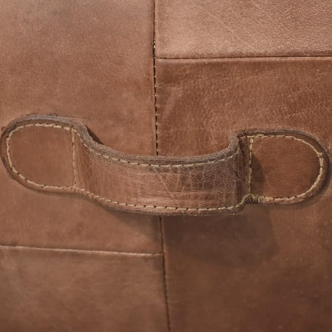 Square Shaped Buffalo Leather Handmade Eco-Friendly Brown Pouf - Square Pouf, 14"x14"x14", Plain Solid Pouf, Buffalo Leather Pouf, Recycled foam with fibre Filled Stuffed Pouf, Seating Pouf PF25