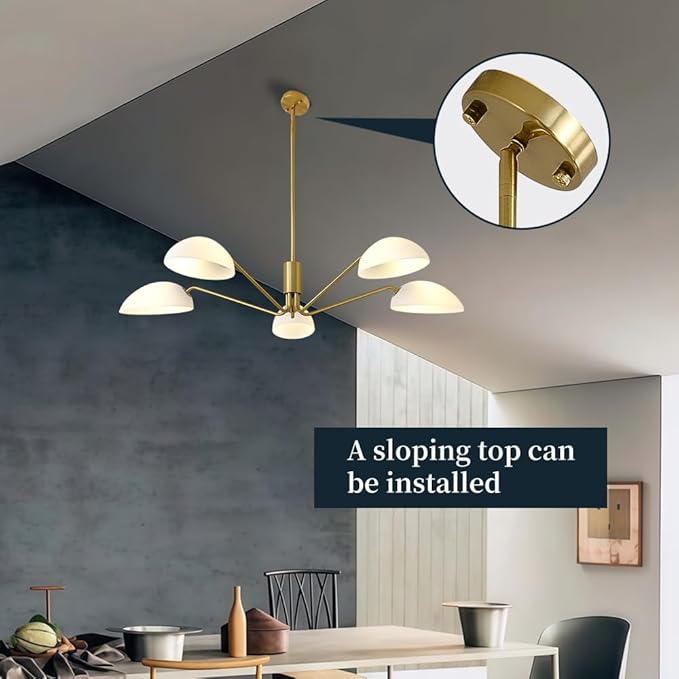 Modern 5-Light Luxury Elbow Chandelier Metal Acrylic Living Room Bedroom Dining Room Creative Adjustable Height Ceiling Light, Universal Wheel Suitable for Inclined Ceiling Installation