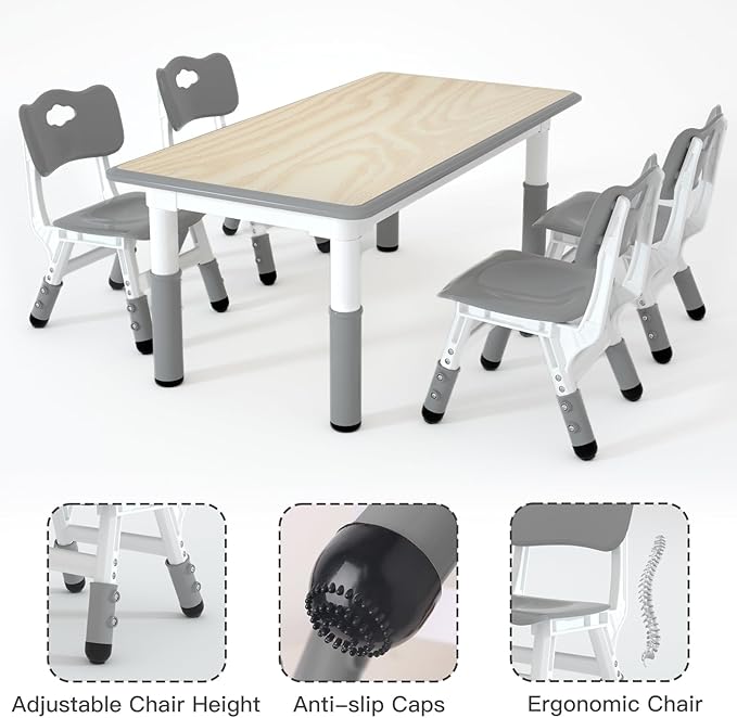 Kids Study Table and 4 Chairs Set,Height Adjustable Table and Chairs for Children and Toddlers,47.2"X23.6"Graffiti Desktop,Suitable for Daycare,Classrooms, Home