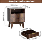 Nightstands with Charging Station, Modern Fluted 2 Drawers End Tables, Side Tables with Storage Shelf for Bedroom, Office, Walnut