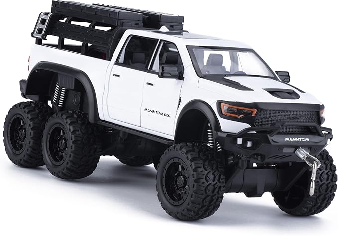 Pickup Truck Toy 1/24 Diecast Trucks Mammoth Model Car Kits,Metal Toy Truck Suitable for Kids and Car Collection,Pull Back Cars with Light and Sound,Trucks for Kids Ages 4-8（White）