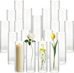 20 Pack 5.9" Tall x 1.8" Diameter Clear Glass Cylinder Vases - Multi-Use Flower Vase, Hurricane & Floating Candle Holders for Wedding Centerpieces, Home Decor, Table Displays