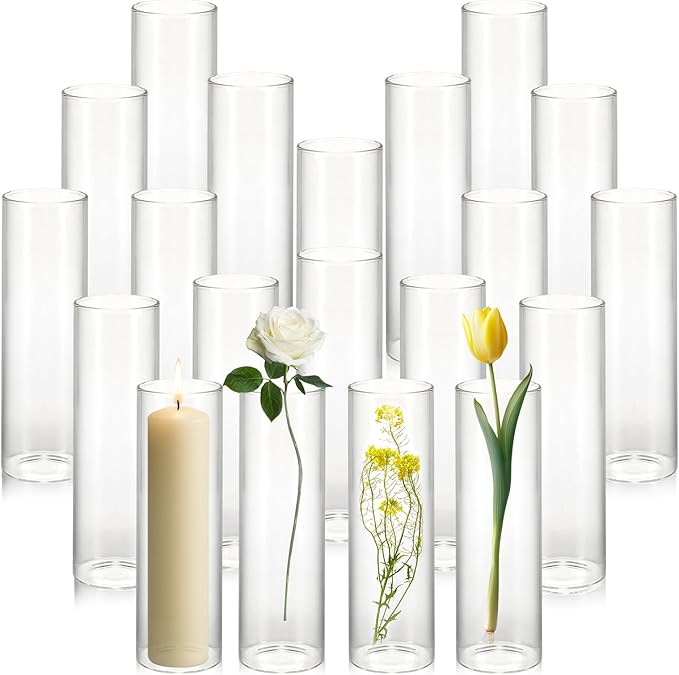 20 Pack 5.9" Tall x 1.8" Diameter Clear Glass Cylinder Vases - Multi-Use Flower Vase, Hurricane & Floating Candle Holders for Wedding Centerpieces, Home Decor, Table Displays