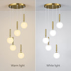 Modern Gold Pendant Light Hanging Fixture Light for Kitchen Island Mid Century with Globe Pendant Light Milk White Glass Pendant Lighting for Living Room Bedroom Entryway (5 Lights)