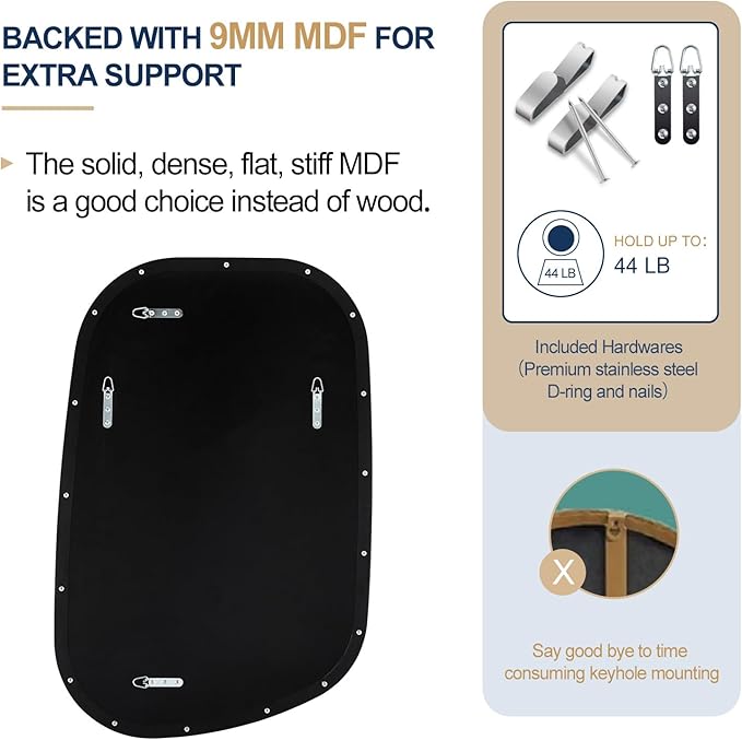 ANDY STAR 24"x36" Black Bathroom Mirror, Irregular Wall Mirror in Stainless Steel Metal Frame, Modern Matte Black Finish with Curved Edge Design, Wall-Mount Vertically or Horizontally