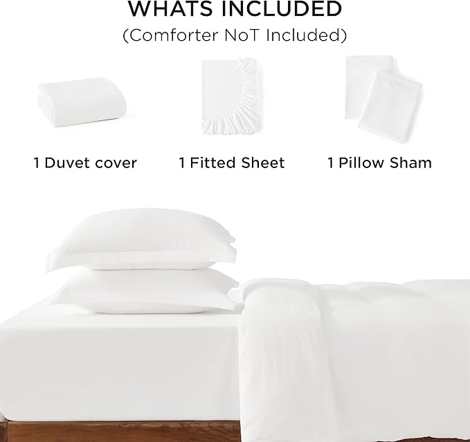 Bedsure Twin Size Duvet Cover with Fitted Sheet - 3 Pieces Prewashed Cotton-Like Extra Soft Bedding Set, Includes 1 Duvet Cover 68x90 Inches with Zipper Closure, 1 Pillow Sham, 1 Fitted Sheet, White
