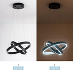 MADEM Room Decor Modern LED Pendant Light 2-Ring Circular Contemporary Chandelier Flush Mount Pendant Lighting for Living Dining Room Bedroom, 6000K Cool White, 36W, Black